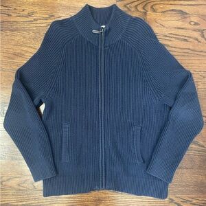 L.L.Bean Ribbed High Collar Cotton Zip-Up Sweater – Navy – Men’s Medium
